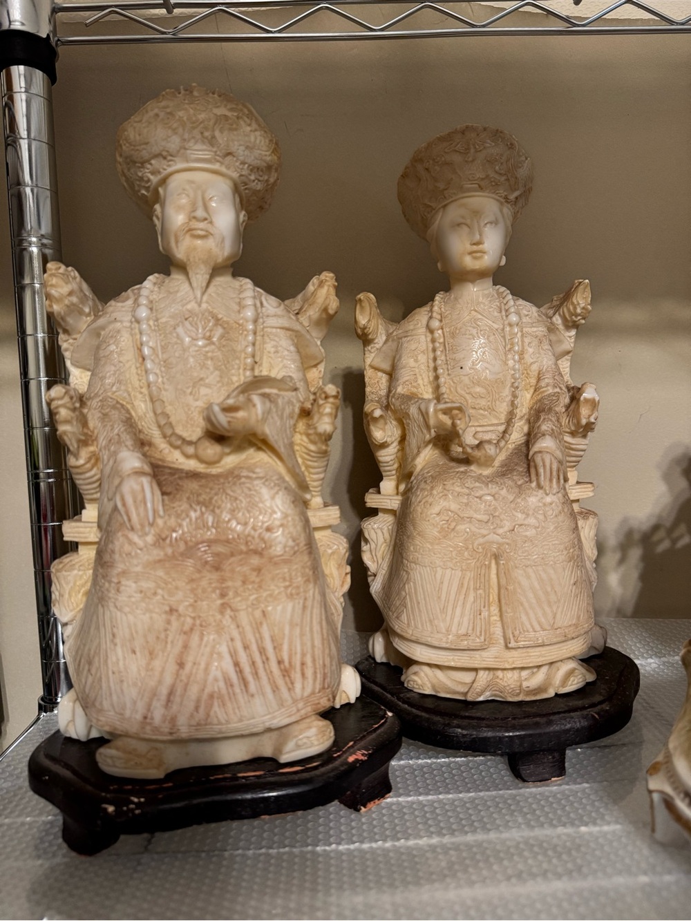 Carved Ivory-Tone Chinese Empress & Emperor Figurine Pair